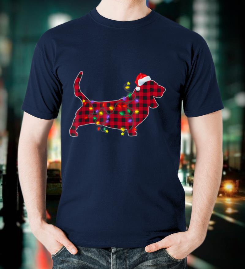 Basset Hound Dog Red Plaid Christmas Lights Xmas Gifts T Shirt