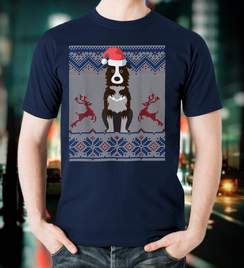 Border Collie Dog Santa Hat Ugly Christmas Sweater Gift T Shirt