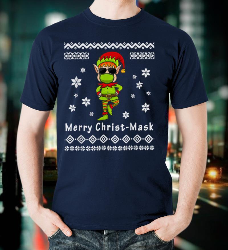 Christmas 2021 Elf Quarantine Mask Ugly Matching Pajama Gift T Shirt