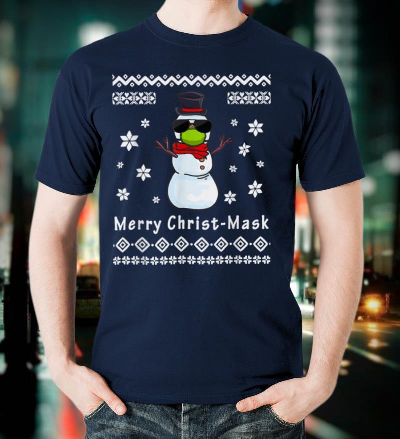 Christmas 2021 Snowman Quarantine Mask Ugly Matching Pajama T Shirt