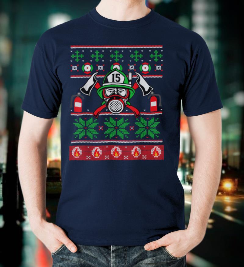 Christmas Ugly Sweater Firefighter T Shirt