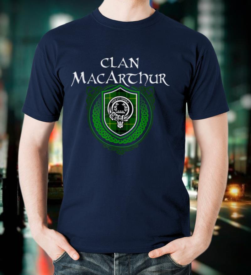 Clan MacArthur Surname Scottish Clan Tartan Shield Badge T-Shirt