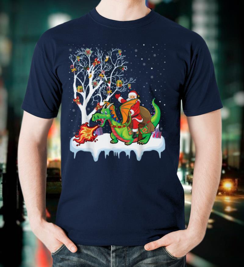 Dragon Lover Xmas Gift Funny Santa Riding Dragon Christmas T-Shirt