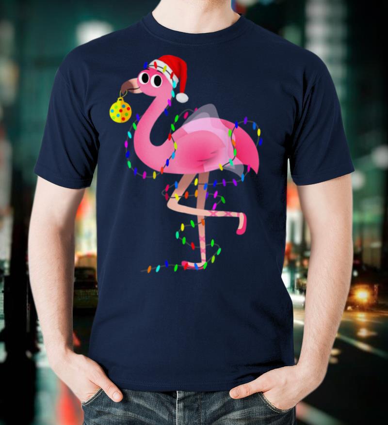 Flamingo Christmas Tree Lights Funny X Mas Ornament Decor T Shirt