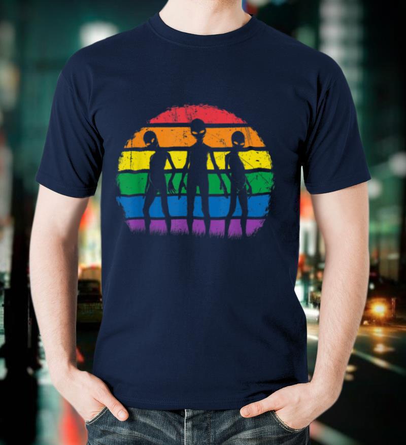 Gay Aliens Trio LGBT Pride Month Rainbow Flag Equality UFO T Shirt