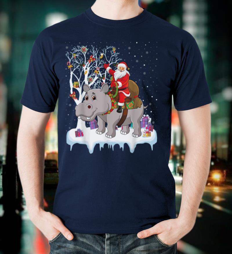 Hippopotamus Lover Xmas Gift Santa Riding Hippo Christmas T Shirt