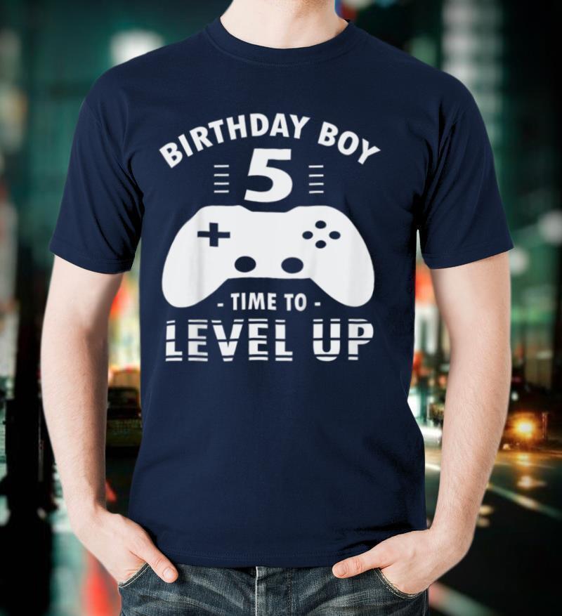 Kids Birthday Boy 5 Time To Level Up 5th Bday Gift T Shirt