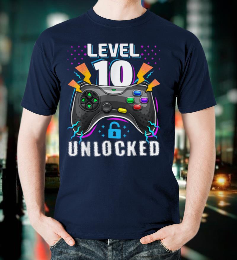 Level 10 Unlocked Video Game 10th Birthday Gamer Gift Boys T Shirt
