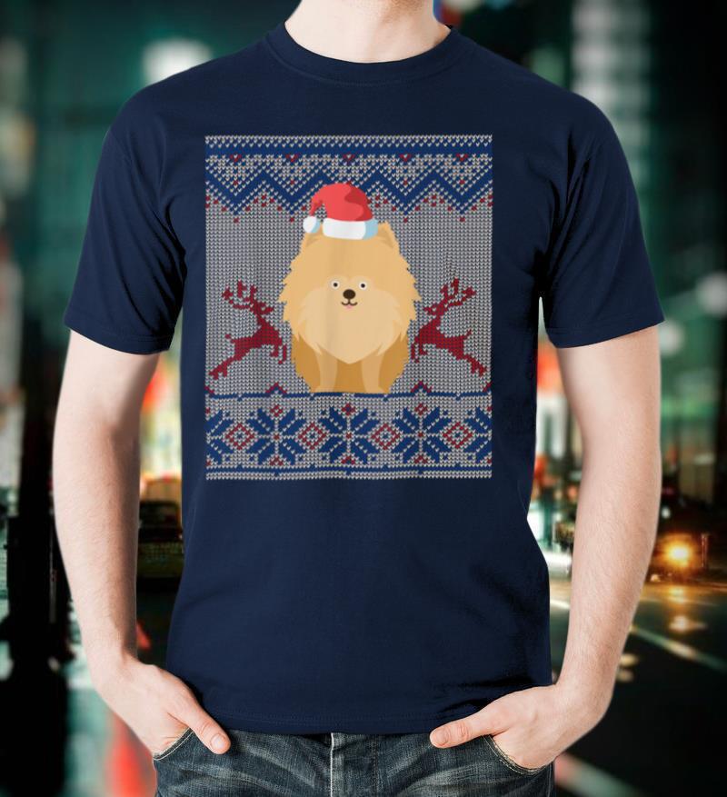 Pomeranian Dog Santa Hat Ugly Christmas Sweater Gift T-Shirt