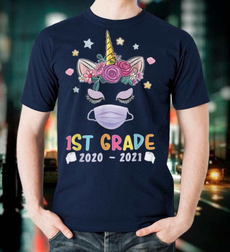 Quarantine Unicorn Hello 1st Grade 2021 Back To School T Shirt