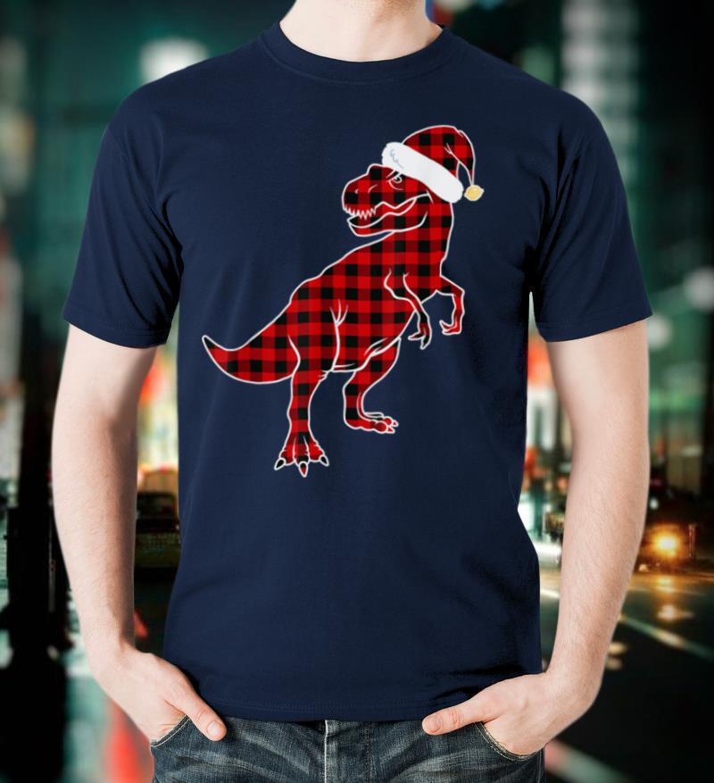 Red Plaid Dinosaur T Rex Christmas Lights Pajamas Adult Kids T-Shirt