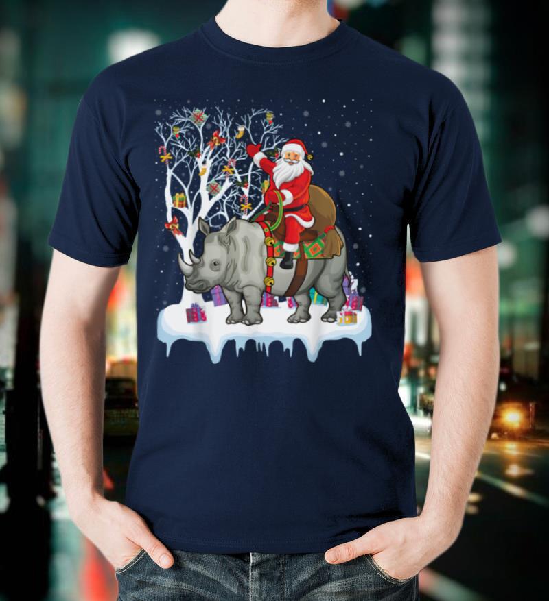 Rhinoceros Lover Xmas Gift Santa Riding Rhino Christmas T-Shirt