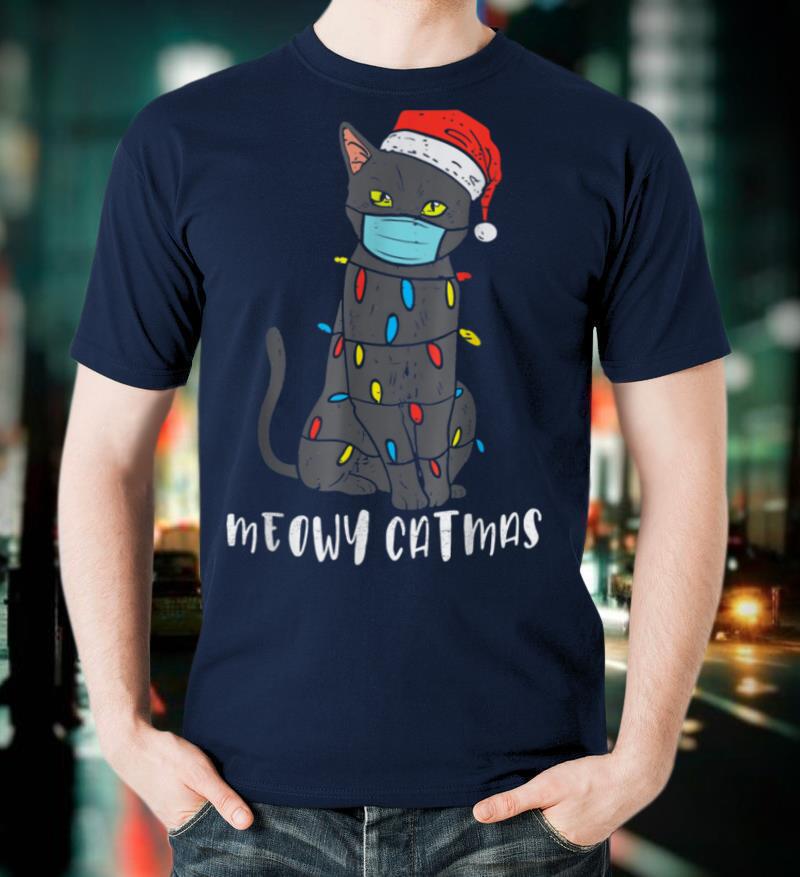 Santa Black Cat Mask Meowy Catmas Christmas Quarantine Gift T Shirt
