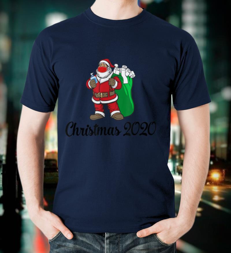 Santa With Face Mask And Toilet Paper Funny Christmas 2021 T-Shirt