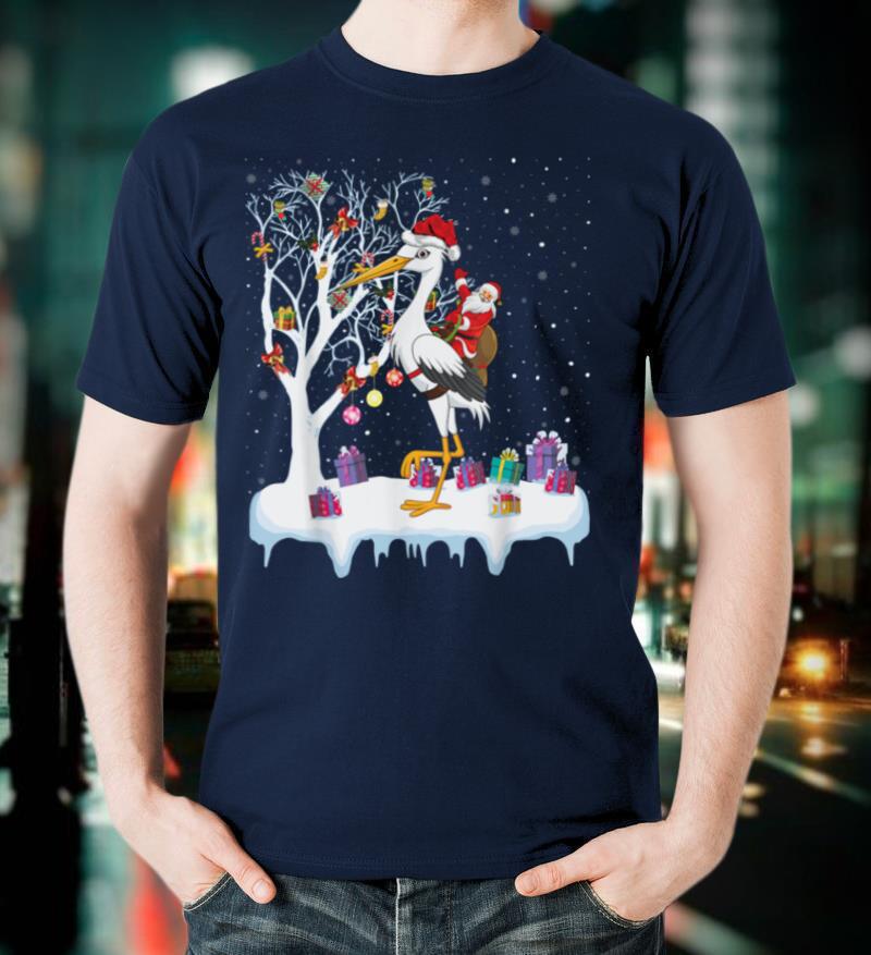 Stork Bird Lover Xmas Gift Santa Riding Stork Christmas T Shirt