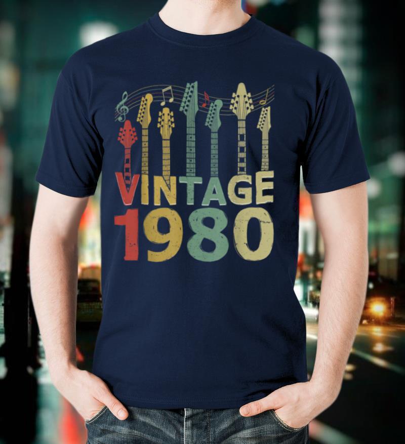 Vintage 1980 Tee Guitarist Guitar Lovers Gifts 40th Birthday T Shirt