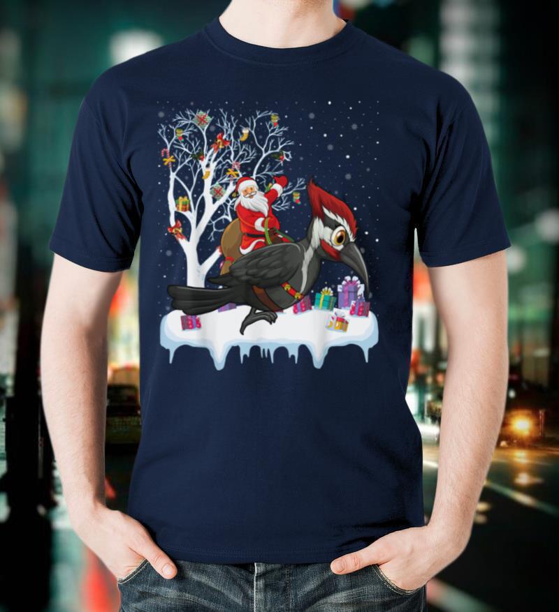 Woodpecker Lover Xmas Gift Santa Riding Woodpecker Christmas T Shirt