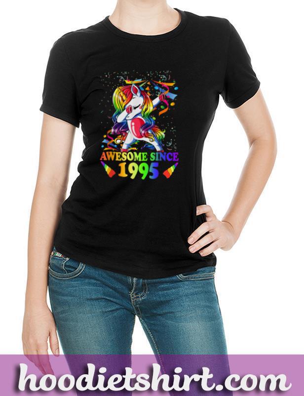 Awesome Since 1995 25th Birthday Unicorn Dabbing Girl Party T Shirt