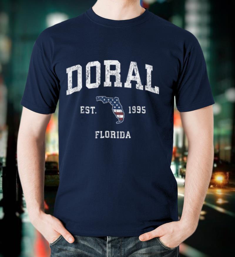 Doral Florida FL Vintage American Flag Sports Design T Shirt