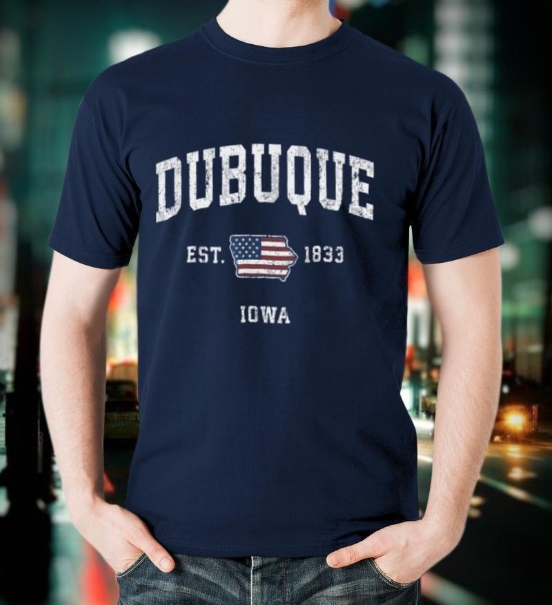 Dubuque Iowa IA Vintage American Flag Sports Design T Shirt