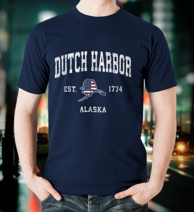 Dutch Harbor Alaska AK Vintage American Flag Sports Design T Shirt