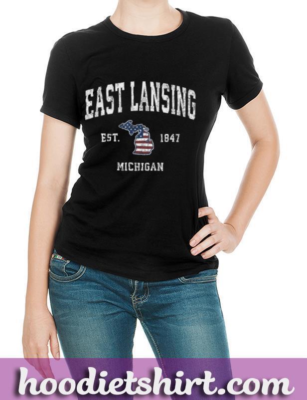 East Lansing Michigan MI Vintage American Flag Sports Design T Shirt