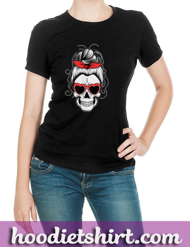 Halloween Shirts for Women Messy Bun Skull Matching Group T-Shirt