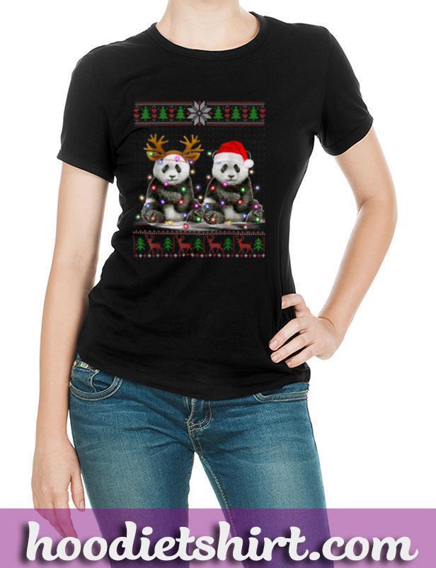 Panda Christmas Tree Lights Santa Hat Pajama Ugly Sweater T Shirt
