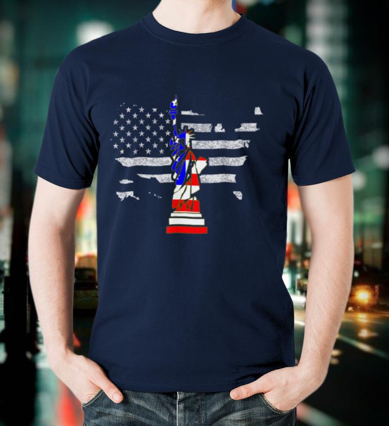 Patriotic 4th Of July Women Men Statue of Liberty USA Flag T-Shirt