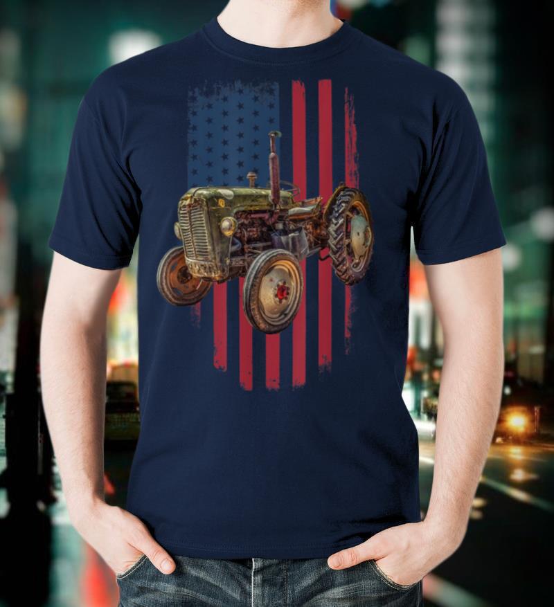 Patriotic Vintage Green Farm Tractor American Flag USA Pride T-Shirt