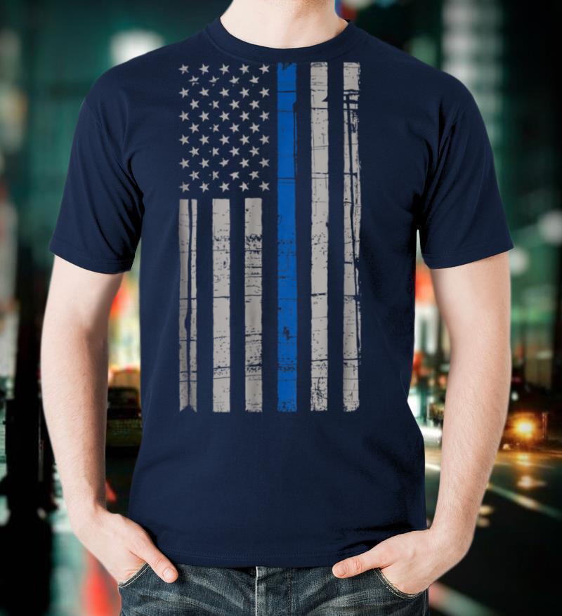 Thin Blue Line American Flag T Shirt Law Enforcement LEO