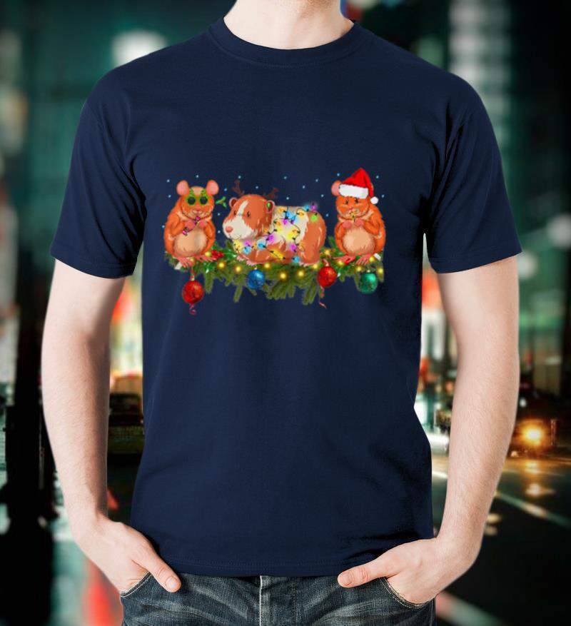 Three Guinea Pig Christmas Lights Santa Hat Xmas Gift T Shirt