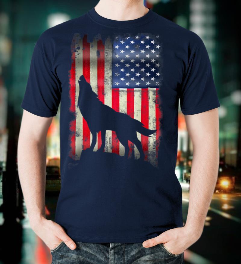Wolf USA American Flag 4th of July Patriotic Wolves Gift T-Shirt