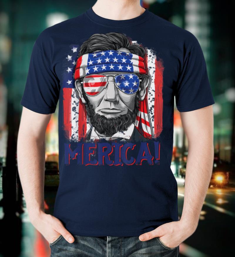 Abraham Lincoln 4th Of July Merica Men Women American Flag T-Shirt