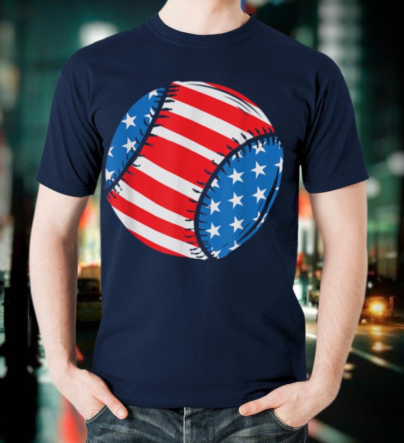 Baseball American Flag 4th of July Kids Boys Funny T-Shirt