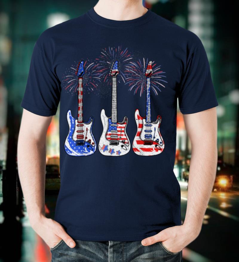 Bass Guitar Flag USA 4th of July Independence Day Pattern T-Shirt