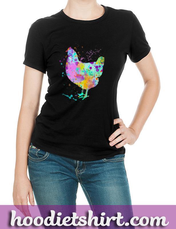 Chicken Watercolor Splash Splatter Painting Silhouette Art T-Shirt