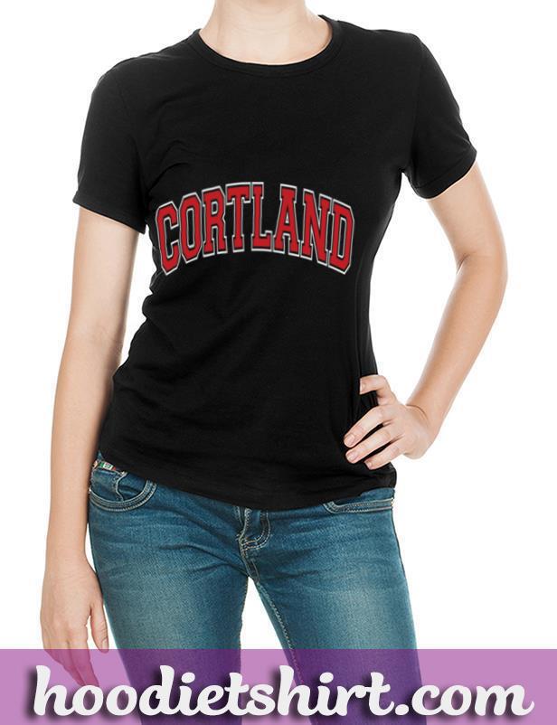 Cortland NY New York Varsity Style Red Text Pullover Hoodie