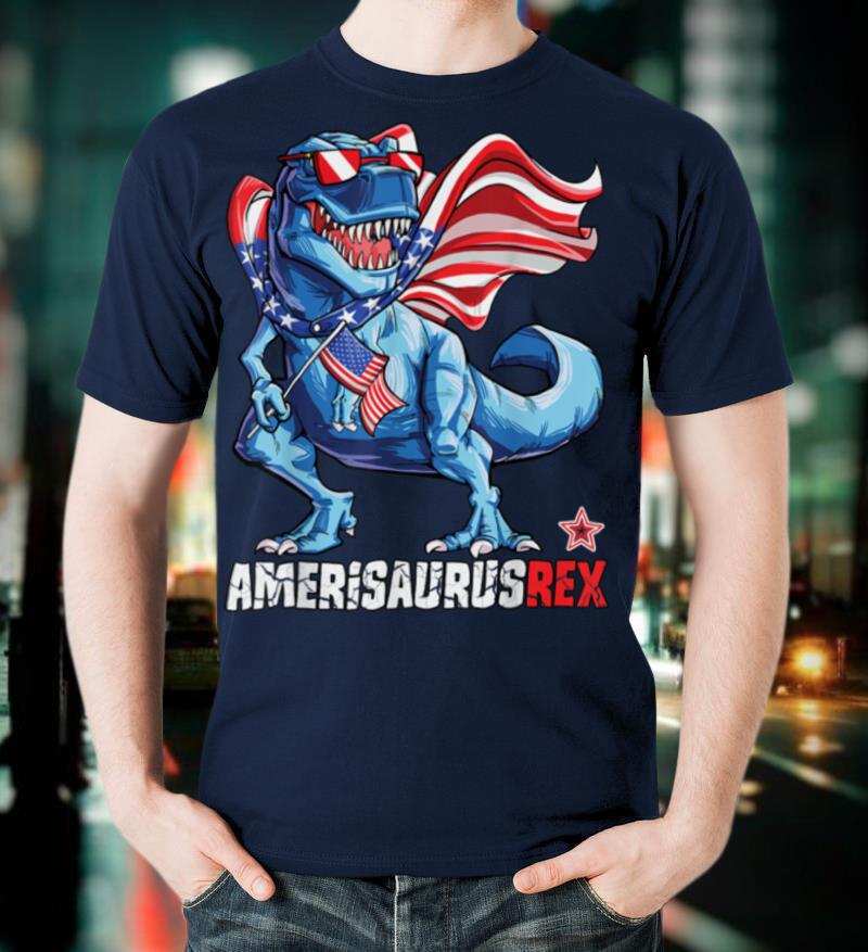 Dinosaur 4th of July Kids Boys Men Amerisaurus T Rex Funny T-Shirt