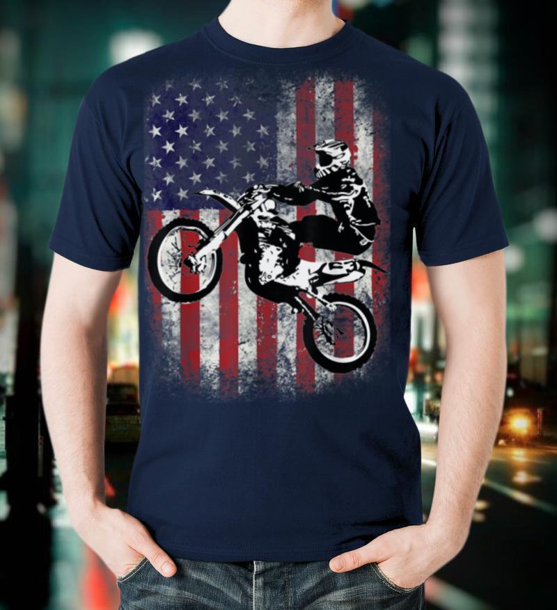 Dirt Bike American Flag Motocross Biker 4th of July T-Shirt