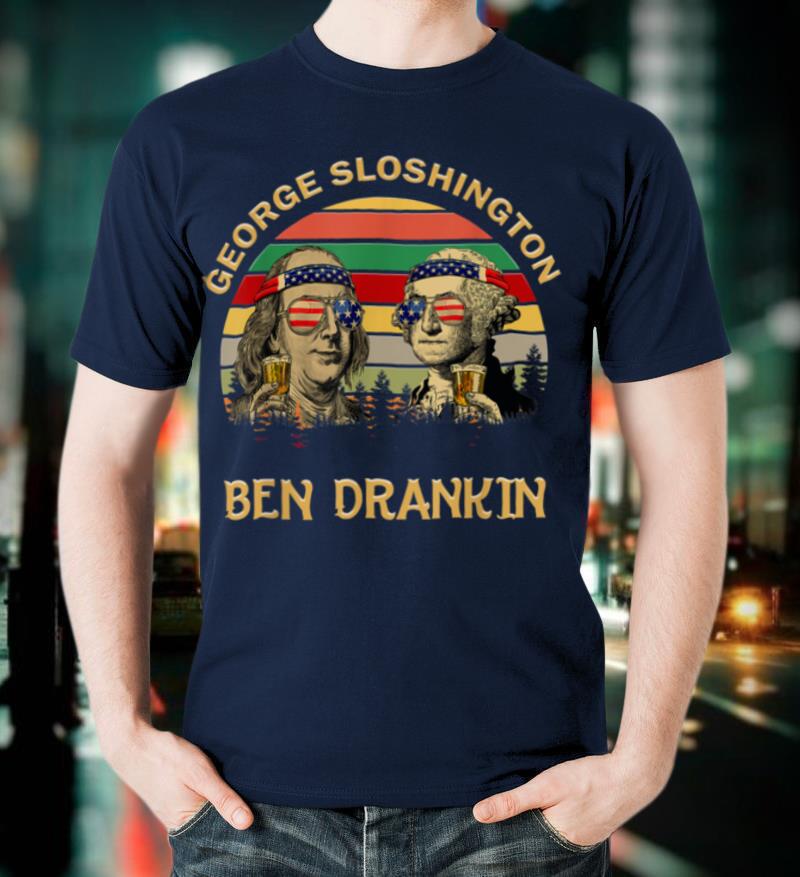 George Sloshington Ben Drankin 4th Of July American Flag Tee T-Shirt