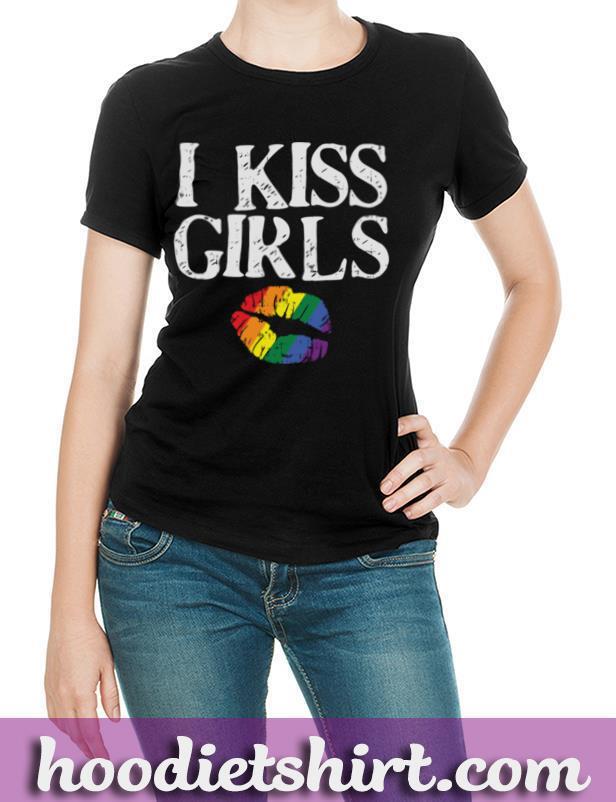 I Kiss Girls Rainbow Lips Gay Lesbian Pride Flag LGBT Gift Long Sleeve T Shirt