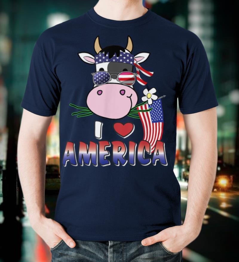 I Love America, 4th of July USA Patriotic Cow Lover Kids T-Shirt