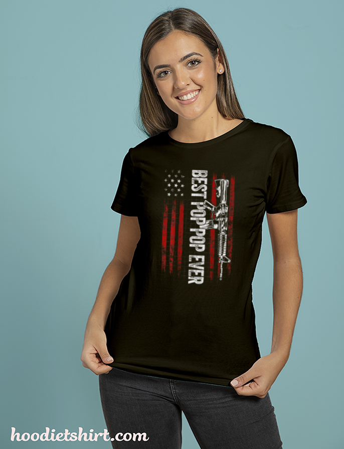 Mens Best Pop Pop Ever Dad Gun Rights AR 15 American Flag T-Shirt
