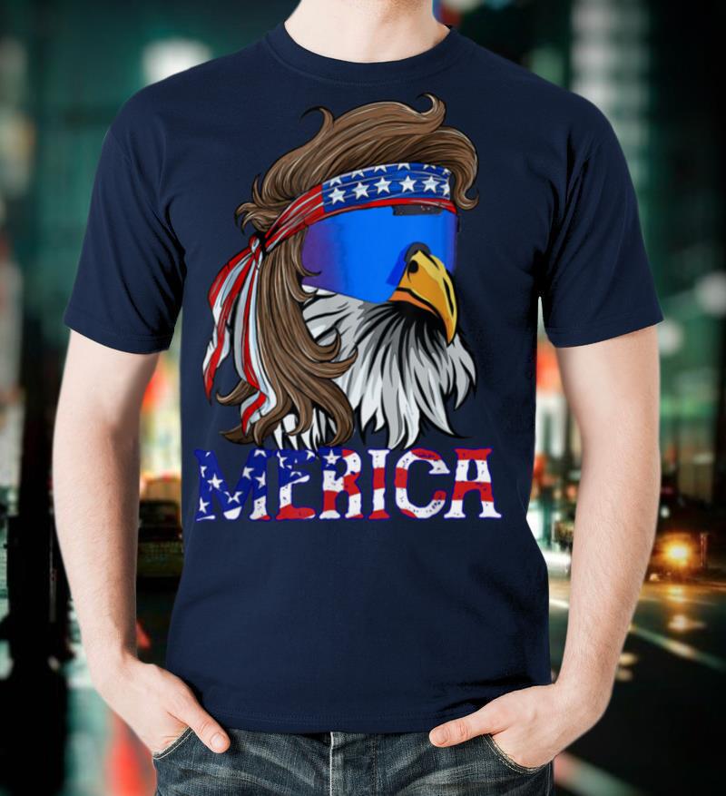 Mens Merica Eagle Mullet Shirt American Flag USA Men 4th Of July T-Shirt