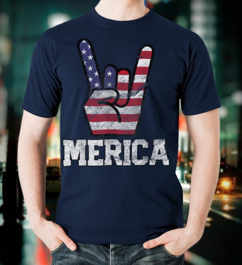 Merica Rock Sign 4th of July Vintage American Flag Retro USA T-Shirt