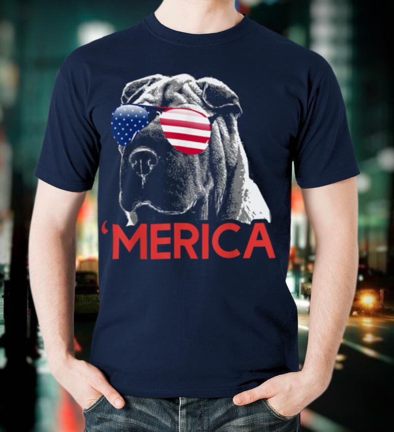 Merica Shar Pei American Flag 4th of July T Shirt