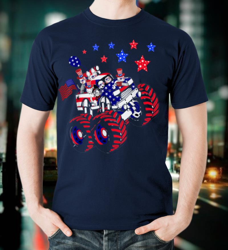 Monster Truck 4th Of July Horror Cats Riding Monster Truck T-Shirt