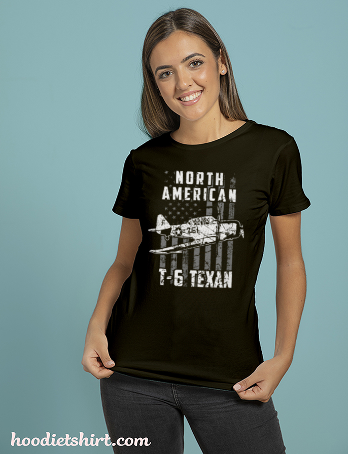 North American T 6 Texan Warbird US Flag Vintage Aircraft T-Shirt