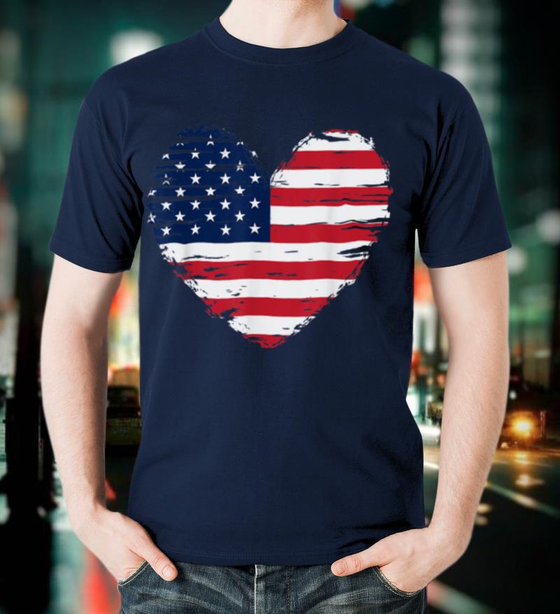 Retro 4th of July Heart Patriotic American Flag Vintage T Shirt